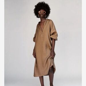 Zara Tan Linen Dress Size M